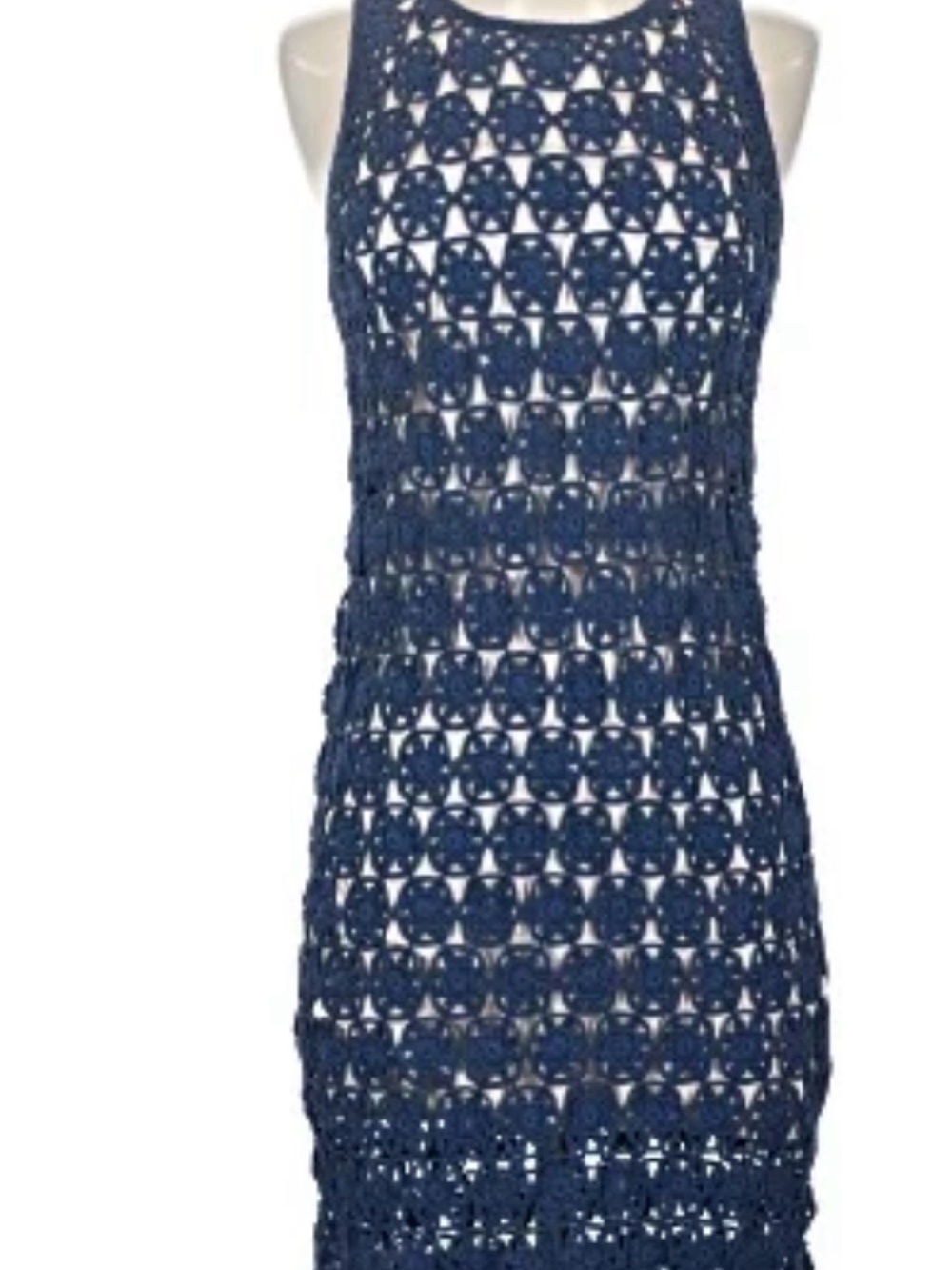 Diane Von Furstenberg Navy Crochet Midi Dress